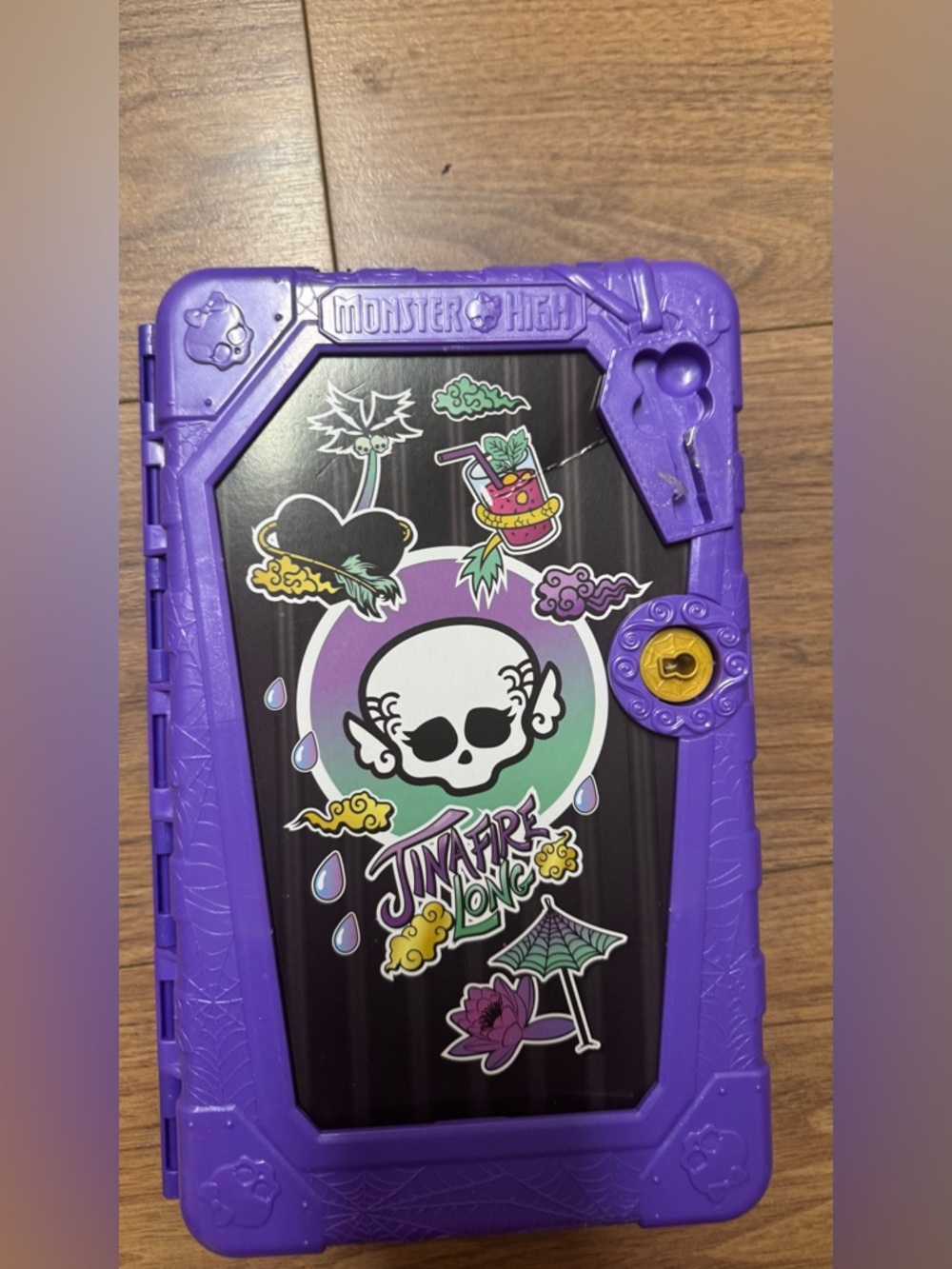 Monster High themed  locker box Purple & Black Tin Lockbox with Yellow Accent